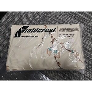 Fieldcrest No-Iron Percale Queen Fitted Sheet 60‎ x 80in Cream/Beige New